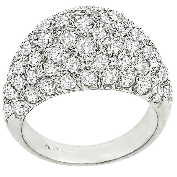 Vintage 2.60ct Round Cut Diamond Cluster 14K White Gold Bombe Ring