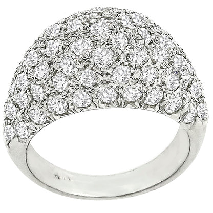 Vintage 2.60ct Round Cut Diamond Cluster 14K White Gold Bombe Ring