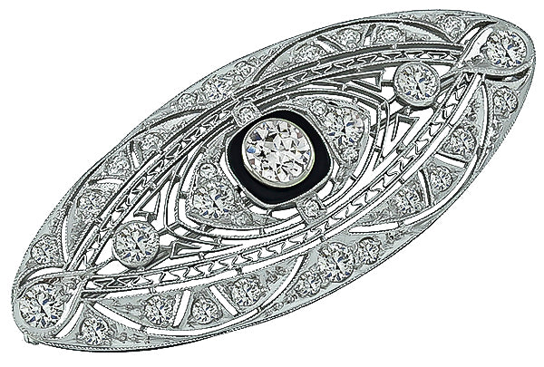 Vintage 3.30ct Diamond Onyx Pin