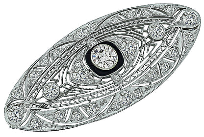 Vintage 3.30ct Diamond Onyx Pin