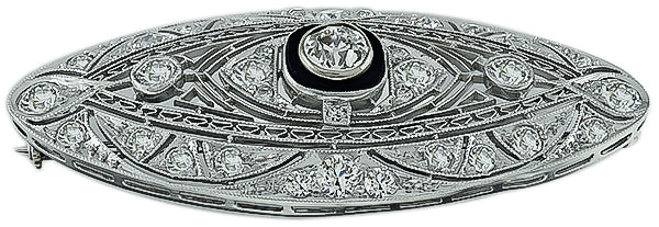 Vintage 3.30ct Diamond Onyx Pin