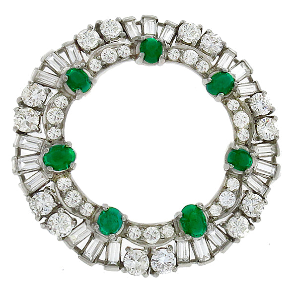 Vintage 3.40ct Diamond Emerald Round  Pin