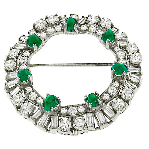 Vintage 3.40ct Diamond Emerald Round  Pin