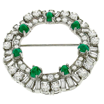 Vintage 3.40ct Diamond Emerald Round  Pin