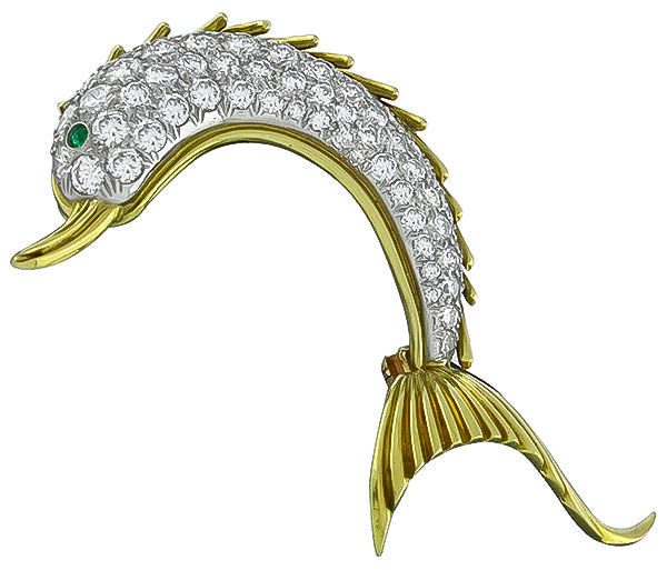 Vintage 4.00ct Diamond Dolphin Pin