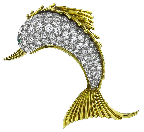 Vintage 4.00ct Diamond Dolphin Pin