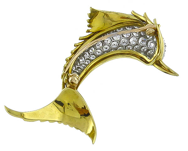 Vintage 4.00ct Diamond Dolphin Pin
