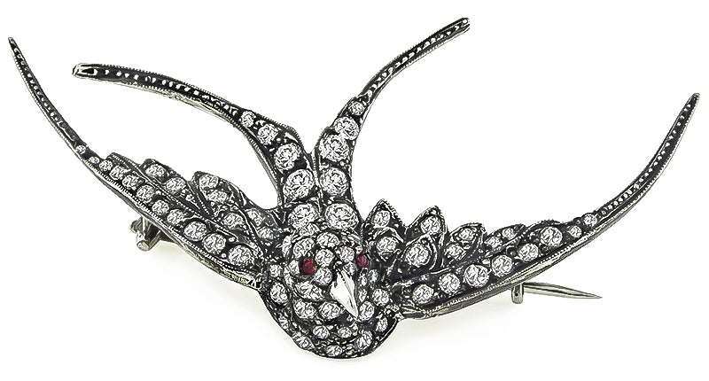 Vintage 4.00ct Diamond Sparrow Pin