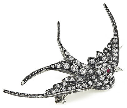 Vintage 4.00ct Diamond Sparrow Pin