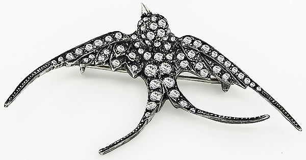 Vintage 4.00ct Diamond Sparrow Pin