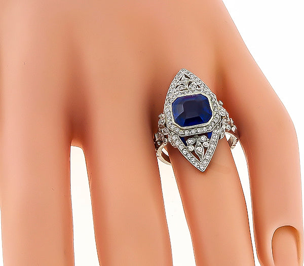Vintage 4.39ct Sapphire 1.00ct Diamond Ring