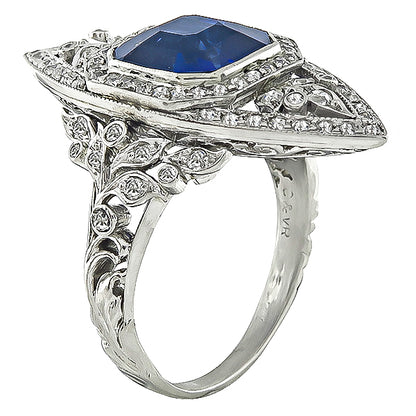 Vintage 4.39ct Sapphire 1.00ct Diamond Ring