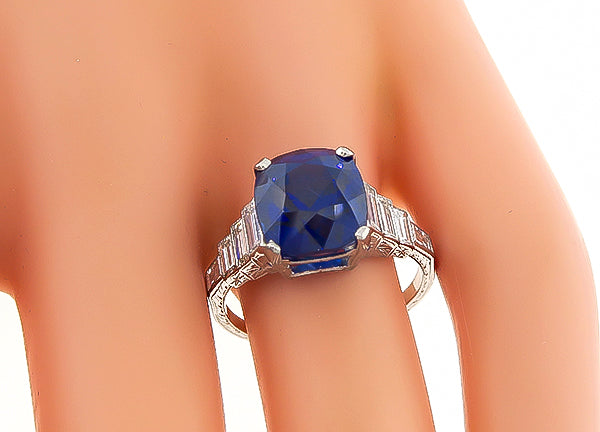 Vintage GAL Certified  6.23ct Sapphire 1.00ct Diamond Engagement Ring
