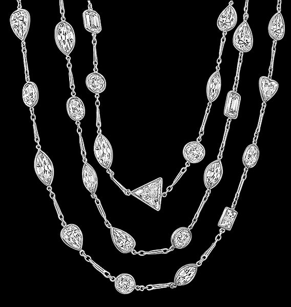 Vintage 67.23ct Diamond Platinum By The Yard Necklace