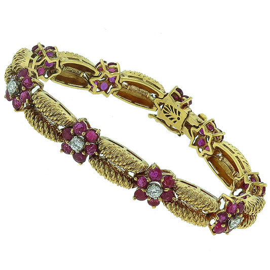 Vintage 9.00ct Ruby  Diamond Gold Bracelet