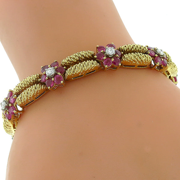 Vintage 9.00ct Ruby  Diamond Gold Bracelet