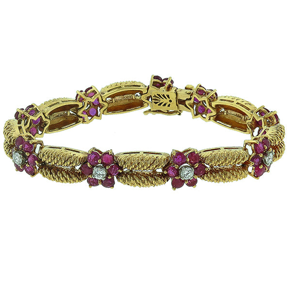 Vintage 9.00ct Ruby  Diamond Gold Bracelet