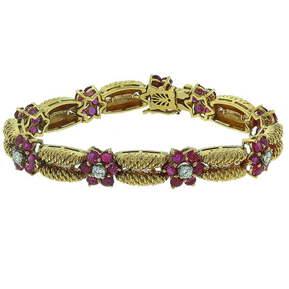 Vintage 9.00ct Ruby  Diamond Gold Bracelet