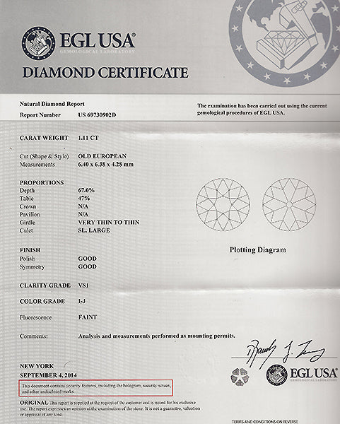 Vintage EGL 1.11ct Diamond Engagement Ring