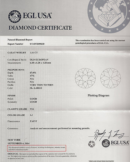 Vintage EGL 1.11ct Diamond Engagement Ring