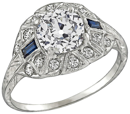 Vintage EGL Cert 1.03ct Diamond Sapphire Engagement Ring