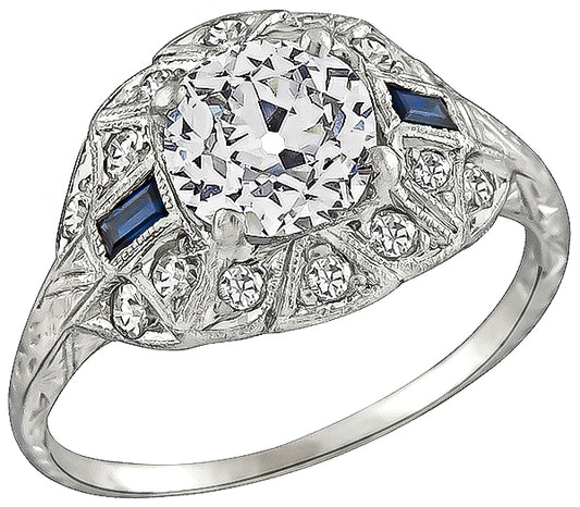 Vintage EGL Cert 1.03ct Diamond Sapphire Engagement Ring