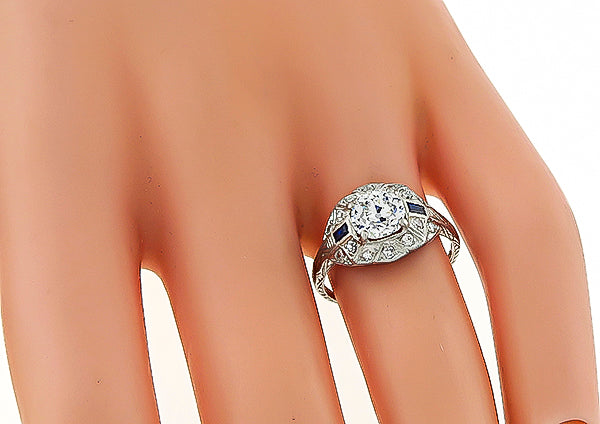 Vintage EGL Cert 1.03ct Diamond Sapphire Engagement Ring