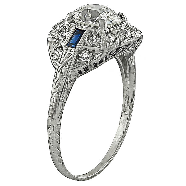 Vintage EGL Cert 1.03ct Diamond Sapphire Engagement Ring