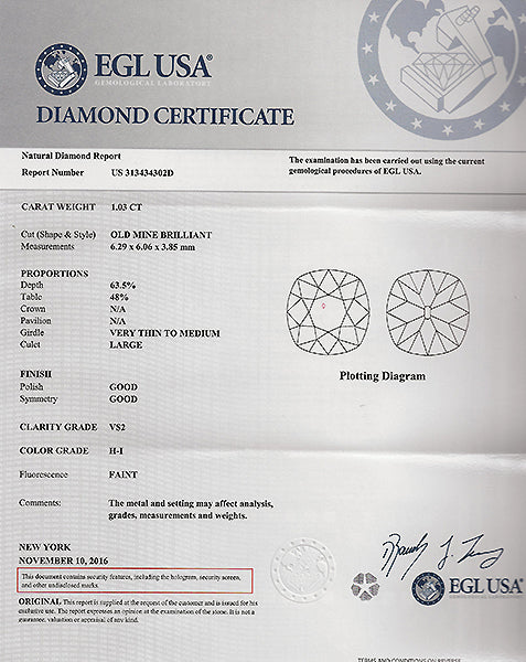 Vintage EGL Cert 1.03ct Diamond Sapphire Engagement Ring