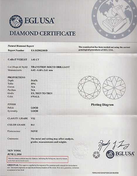 Vintage EGL Certified 1.02ct Diamond Sapphire Engagement Ring