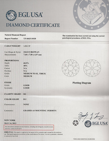 Vintage EGL H-I SI1 1.51ct Diamond Engagement Ring