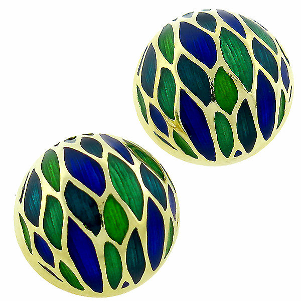 Vintage Enamel Gold Button  Earrrings