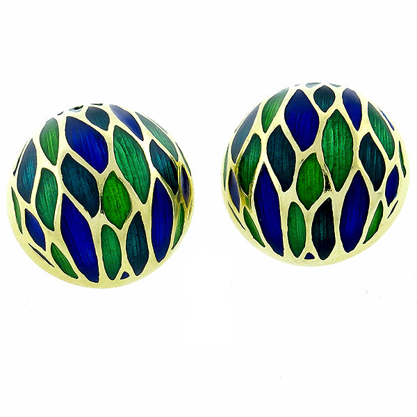 Vintage Enamel Gold Button  Earrrings