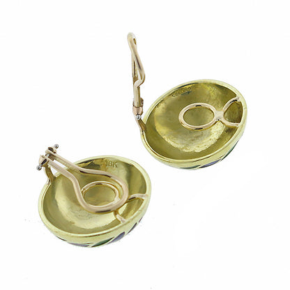 Vintage Enamel Gold Button  Earrrings