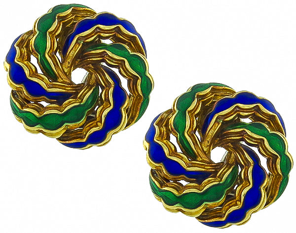 Vintage Enamel Gold Earrings