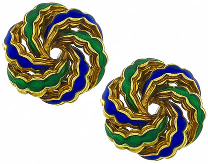 Vintage Enamel Gold Earrings