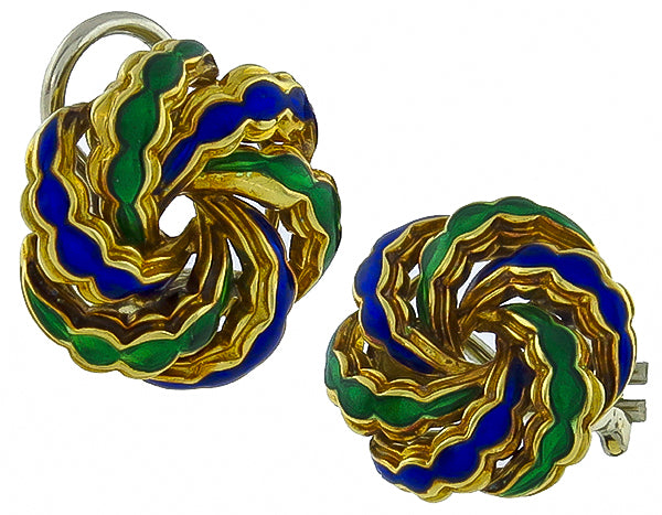 Vintage Enamel Gold Earrings