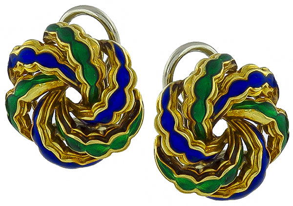 Vintage Enamel Gold Earrings
