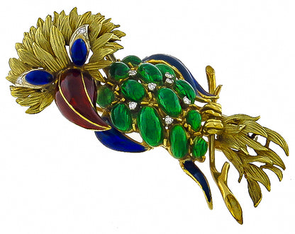 Vintage Enamel Gold Parrot Pin