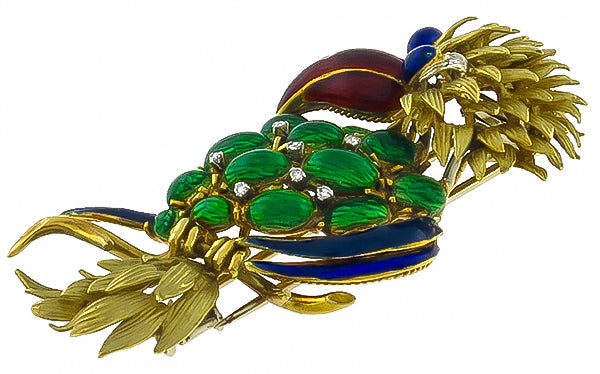 Vintage Enamel Gold Parrot Pin