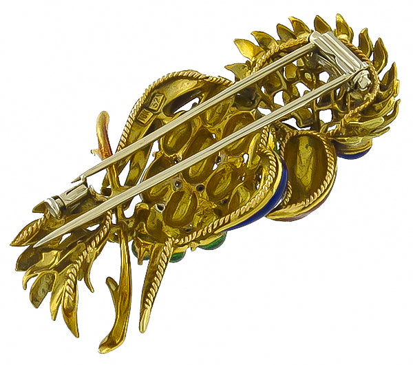 Vintage Enamel Gold Parrot Pin