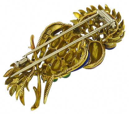 Vintage Enamel Gold Parrot Pin