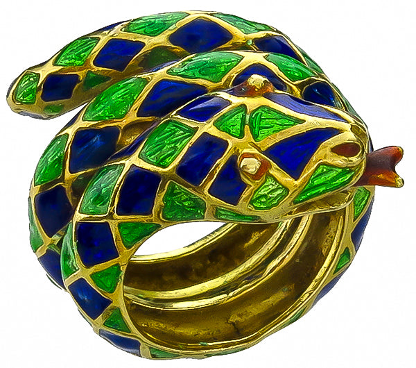 Vintage Enamel Snake Ring