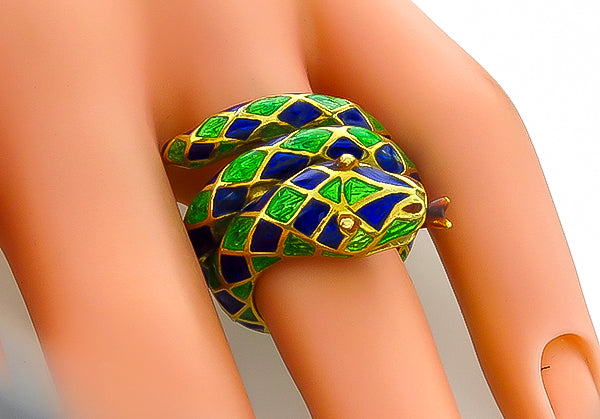 Vintage Enamel Snake Ring