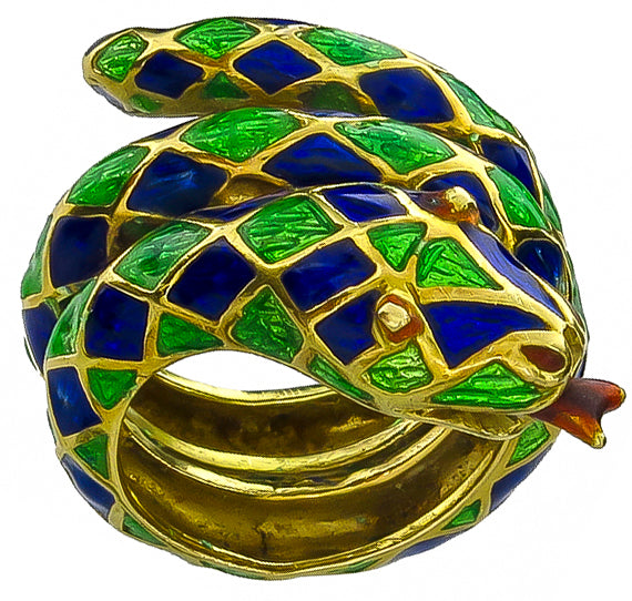 Vintage Enamel Snake Ring