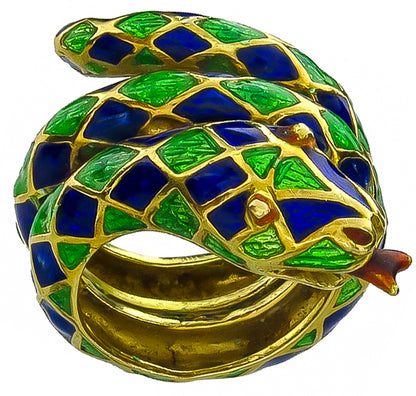 Vintage Enamel Snake Ring