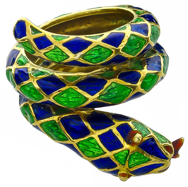 Vintage Enamel Snake Ring
