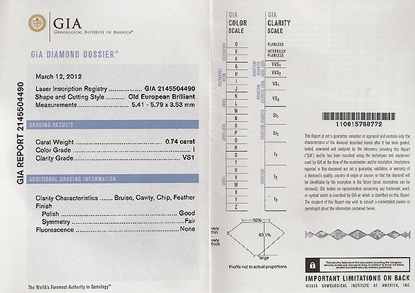 Vintage GIA 0.74ct Diamond Engagement Ring