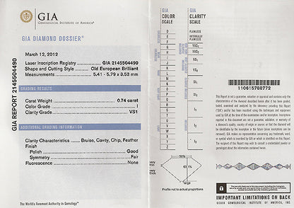 Vintage GIA 0.74ct Diamond Engagement Ring