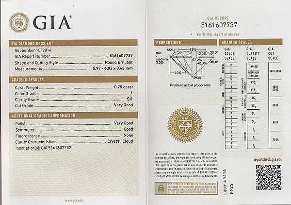 Vintage GIA 0.75ct Diamond Engagement Ring